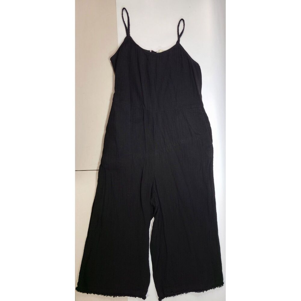 Eileen Fisher Black Organic Cotton Gauze Wide Leg Jumpsuit Large L/G